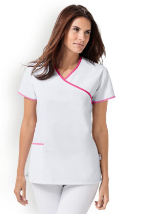 Naisten työtakki, valkoinen-vaaleanpunainen