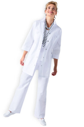 Pitkä työtakki, valkoinen