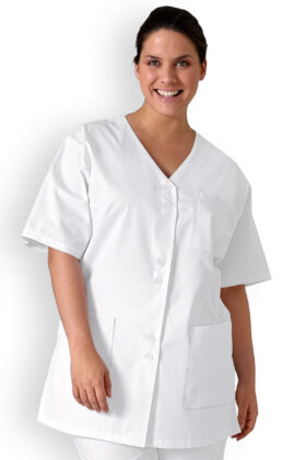 Pitkä työtakki, valkoinen, v-kaulus