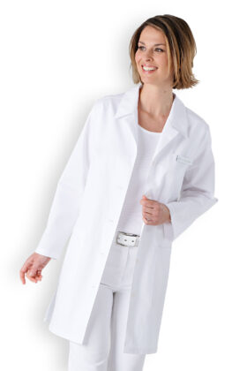 Pitkä työtakki, valkoinen, pitkä hihat