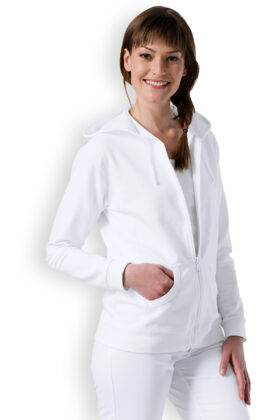 Naisten hupullinen työtakki, valkoinen