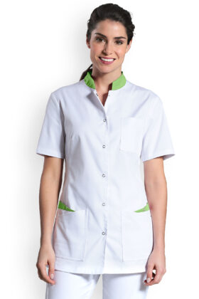 Naisten työtakki, valkoinen-omenanvihreä