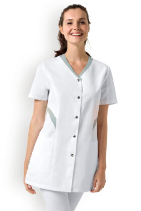 Naisten työtakki, valkoinen-harmaa