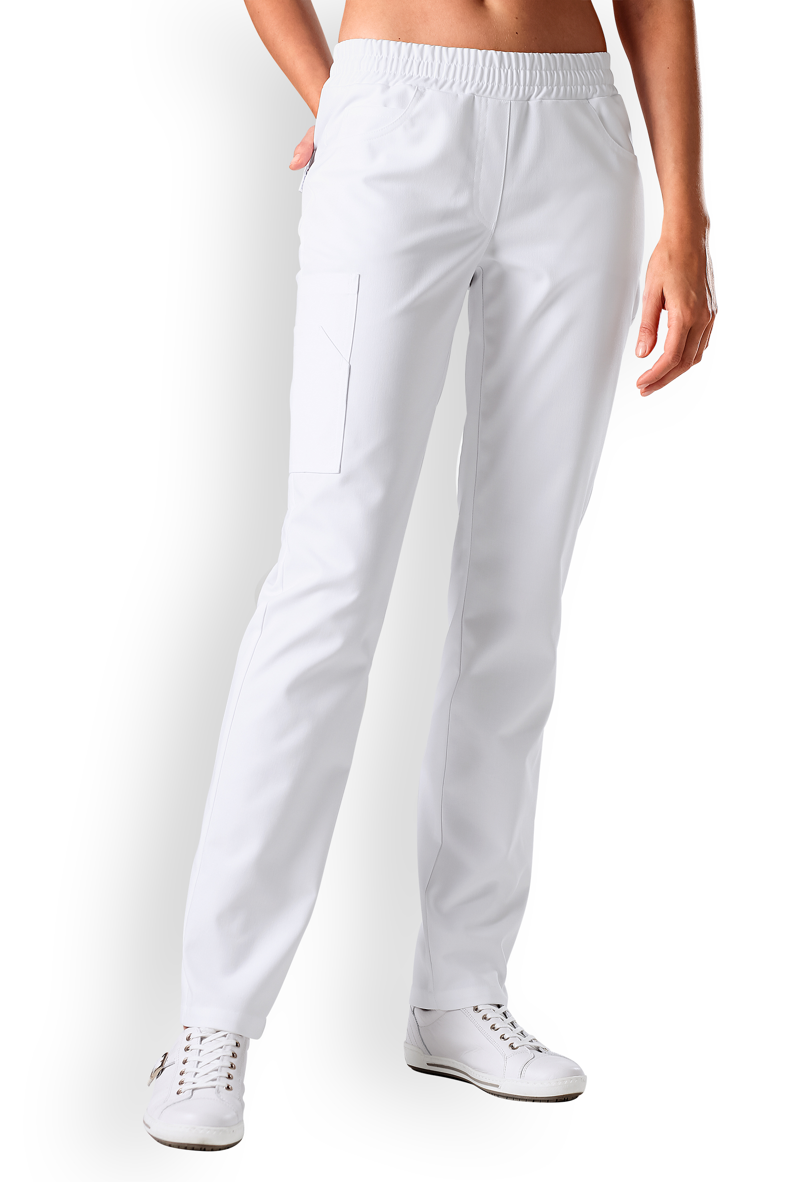 Naisten työhousut, valkoiset, sretch