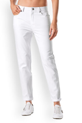 Naisten työhousut, boyfriend-malli, valkoiset, stretch