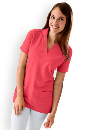 Naisten pitkä tunika, v-kaulus, neonpinkki