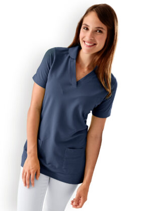 Naisten pitkä tunika, v-kaulus, tummansininen