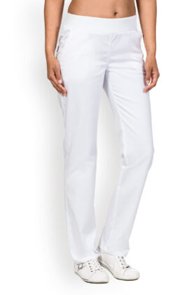 Naisten työhousut, elastinen vyötärönauha, valkoiset