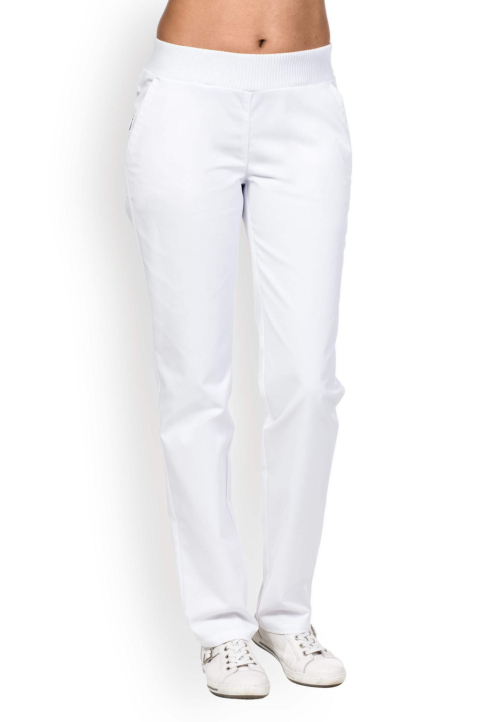 Naisten työhousut, elastinen vyötärönauha, valkoiset - Image 2