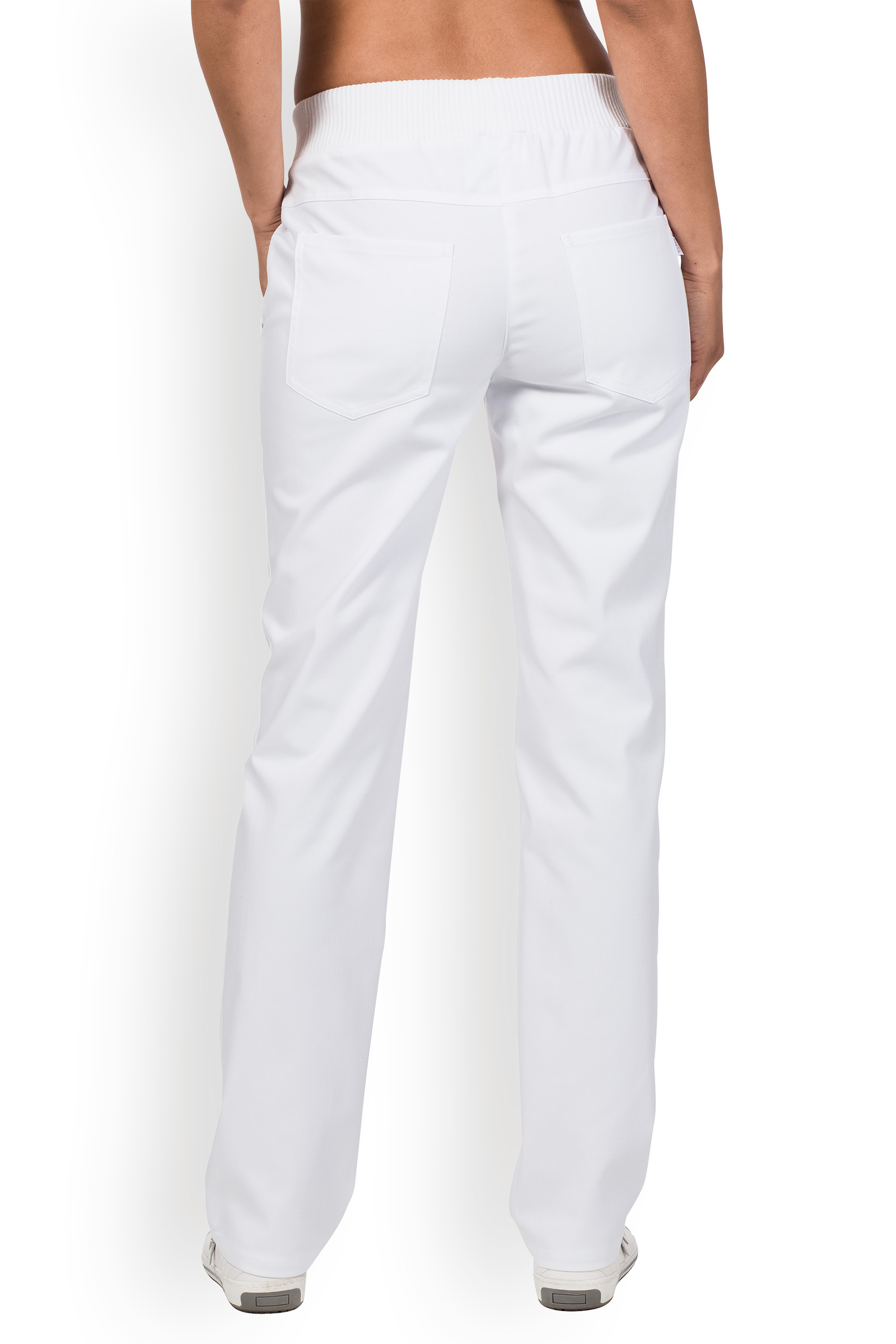 Naisten työhousut, elastinen vyötärönauha, valkoiset - Image 3