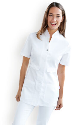 Naisten työtakki, koristeella, valkoinen