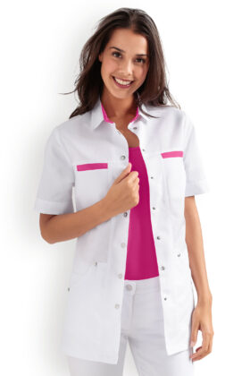 Naisten työtakki, valkoinen-pinkki