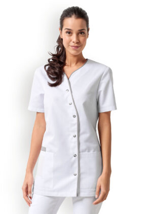 Naisten työtakki, v-kaulus, valkoinen-harmaa