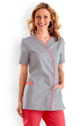 Naisten työtakki, v-kaulus, harmaa-neonpinkki