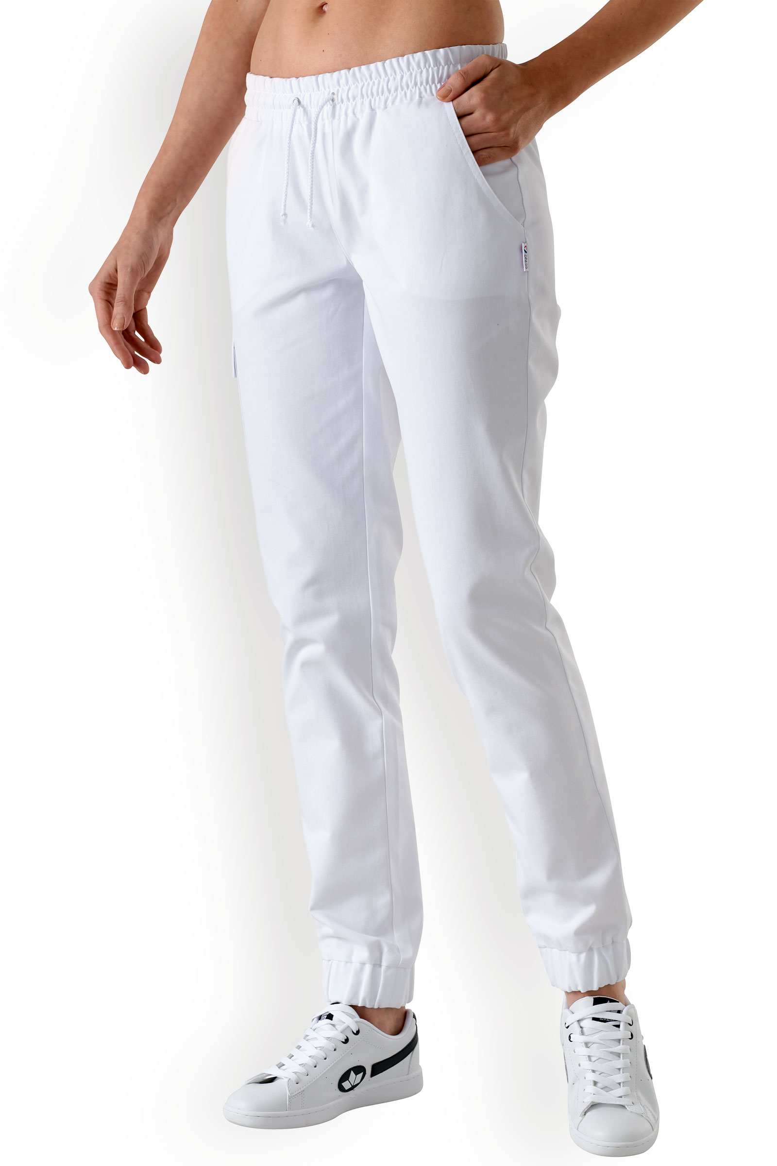 Naisten työhousut, valkoiset, 100% puuvilla