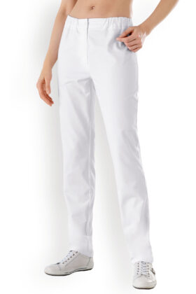 Naisten työhousut, valkoiset, osittainen vyötärönauha