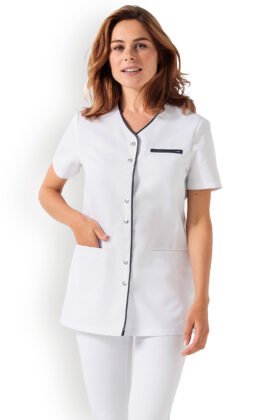 Naisten työtakki, valkoinen-tummansininen