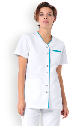 Naisten työtakki, valkoinen-turkoosi