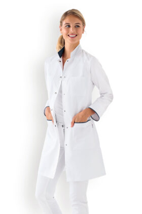 Naisten työtakki, valkoinen-tummansininen