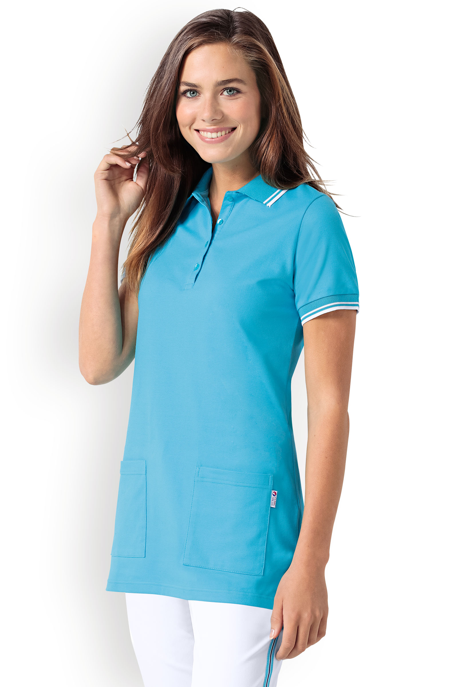 Naisten pitkä paita, turkoosi-valkoinen