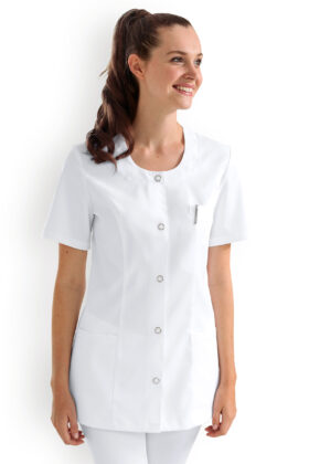 Naisten työtakki, valkoinen, kapea vyötärö