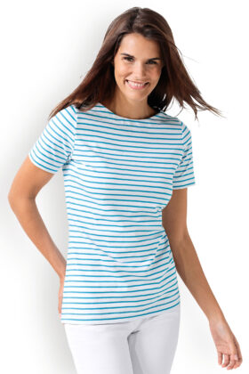 Naisten raidallinen paita, valkoinen-turkoosi