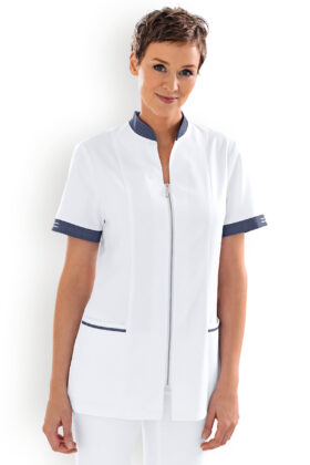 Työtakki, valkoinen-sininen, vetoketjulla