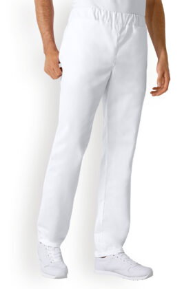 Miesten työhousut, vyötärö kuminauhalla, valkoiset