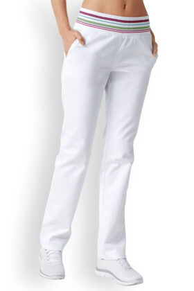 Naisten työhousut, valkoinen, värillinen elastinen vyätärönauha