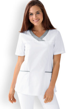 Naisten työtakki, valkoinen, harmaa koriste