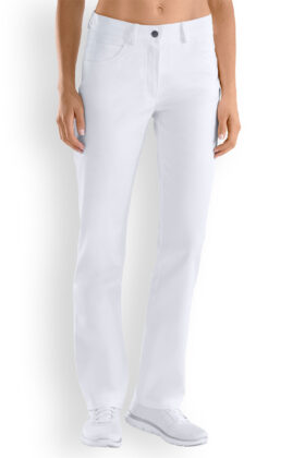 Naisten työhousut, osittainen vyötärönauha, valkoinen