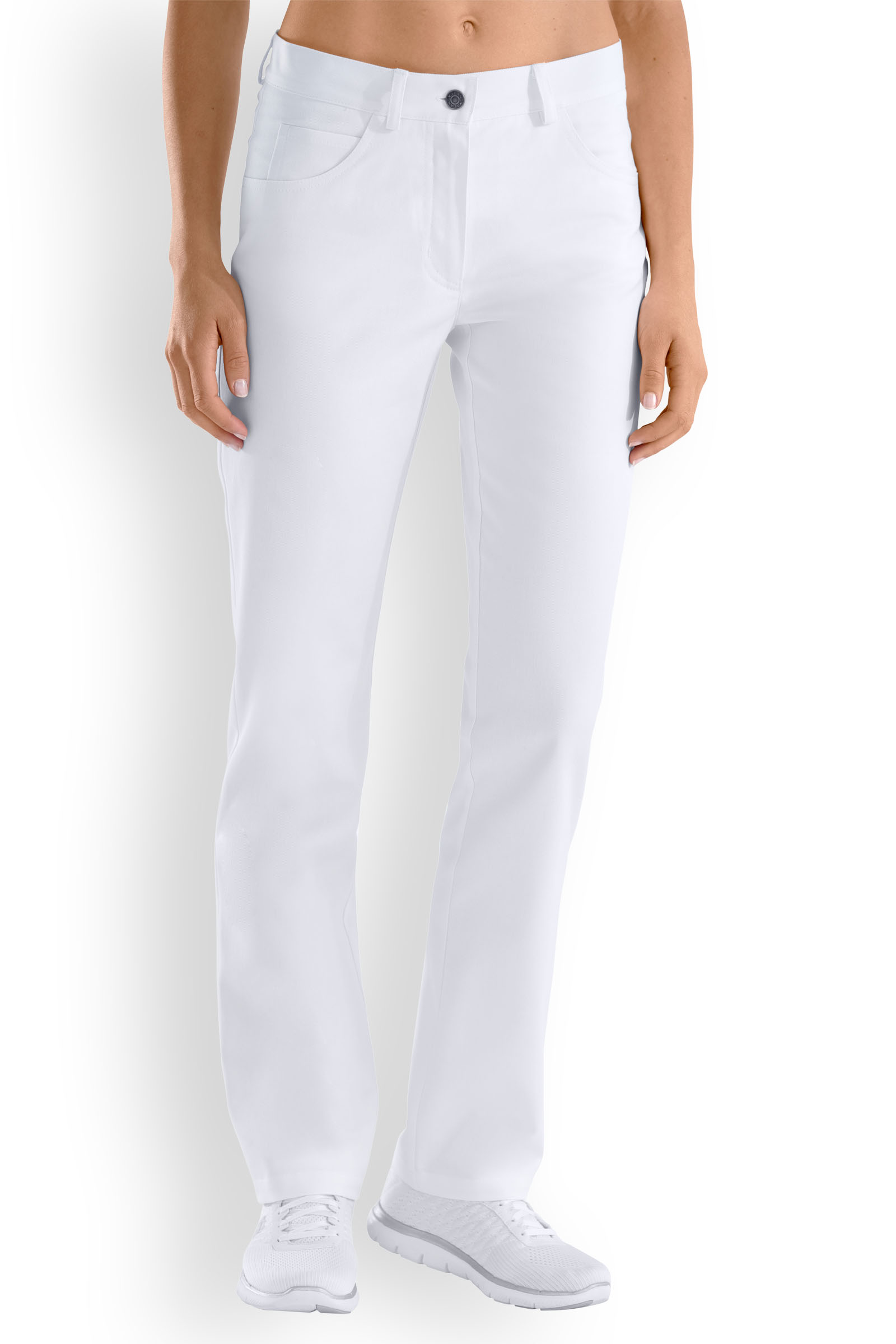 Naisten työhousut, osittainen vyötärönauha, valkoinen