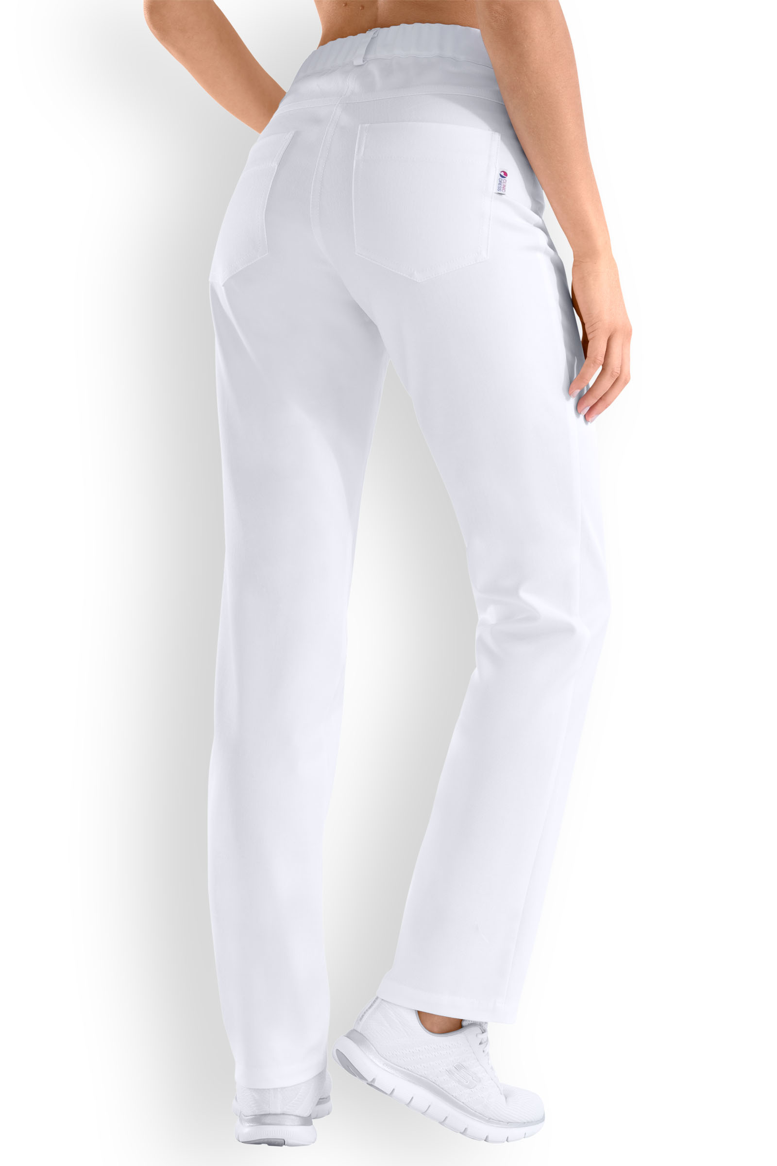 Naisten työhousut, osittainen vyötärönauha, valkoinen - Image 2