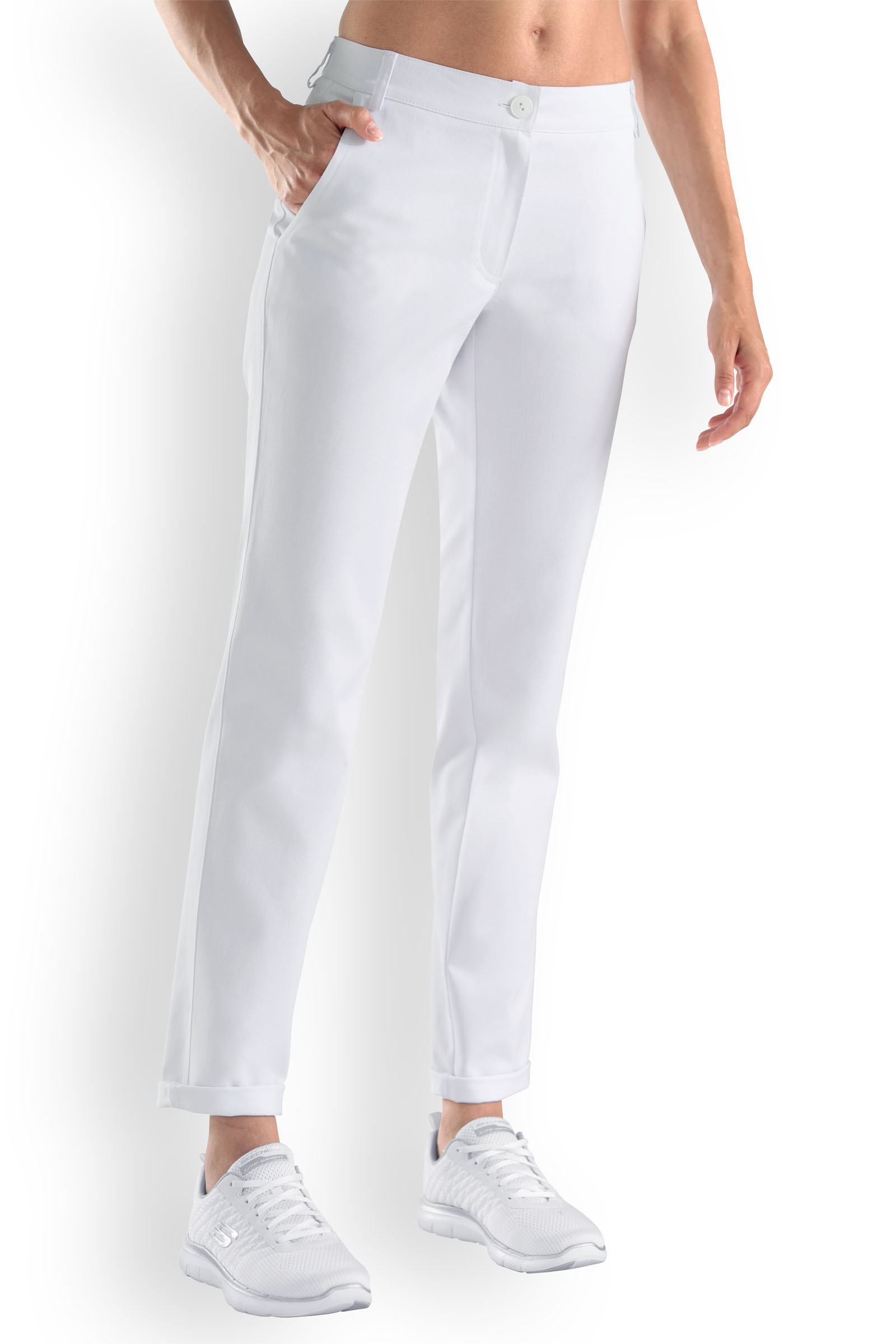 Naisten chinot, valkoinen, leveä malli
