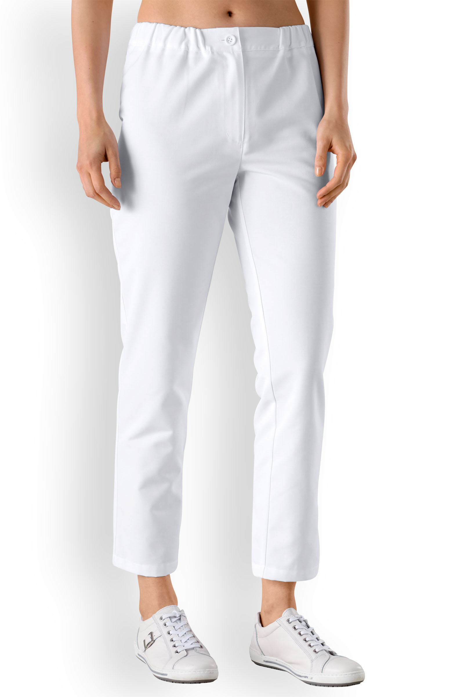 Naisten työhousut, 7/8-pituus, valkoinen, leveä malli