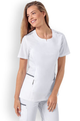 Naisten työtakki, valkoinen-harmaa