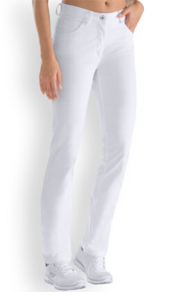 Naisten työhousut, korkea vyötärö, valkoiset