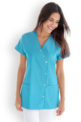 Työtakki, kietaisumalli, turkoosi