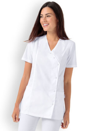 Naisten työtakki, valkoinen, v-kaulus