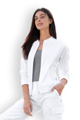 Naisten työtakki, valkoinen, vetoketjulla