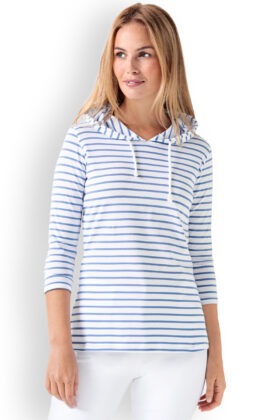 Naisten paita, valkoinen-sininen, hupulla