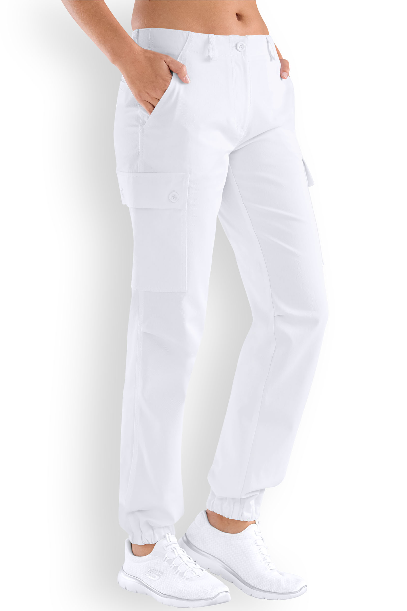 Naisten työhousut sivutaskuilla, vakoiset, avara-malli