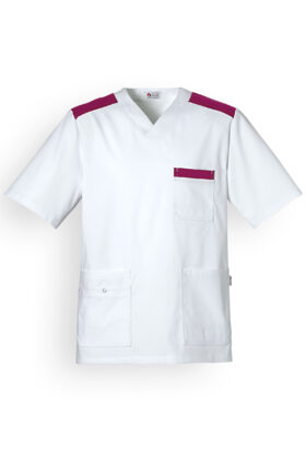 Unisex työtakki, valkoinen-marjanpunainen