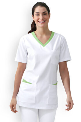 Naisten työtakki, valkoinen-omenanvihreä