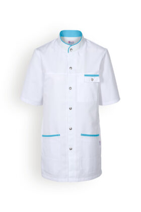 Unisex työtakki, valkoinen-turkoosi