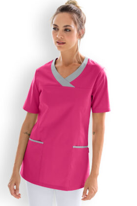 Naisten työtakki, pinkki, harmaa tasku- ja pääntiekaitale