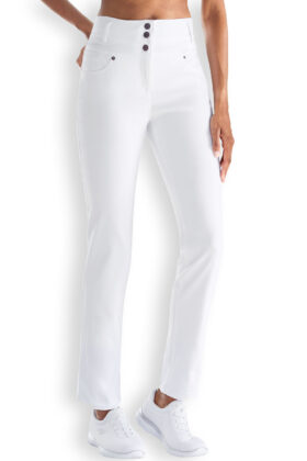 Naisten työhousut, valkoiset, korkea vyötärö