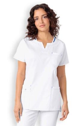 Naisten työtakki, valkoinen-kuninkaansininen